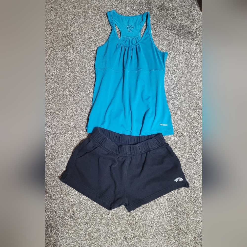 The North Face Teal Tank and Black Shorts Set Size Medium